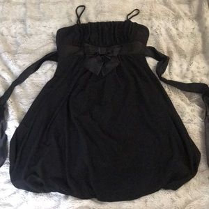 Black bubble dress S satin bow cocktail semi formal LBD tie back gathered bust